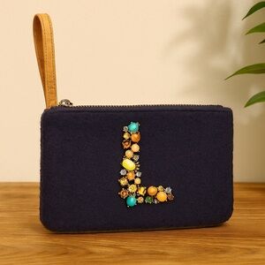 💙💛💖Anthropologie Miss Albright Embroidered Wristlet - "L" Monogram 💙💛💖